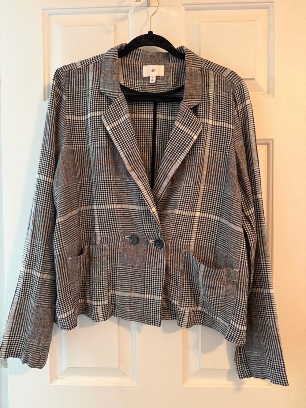 NWT bp Women’s Black Plaid Linen Blazer Jacket, size Medium